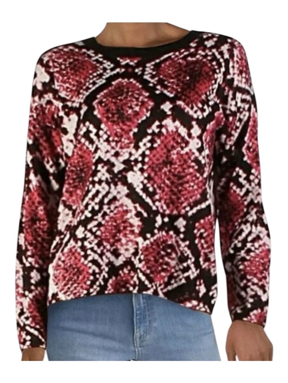 DKNYC Pink and Black Python-Print Hi-Lo Long Sleeve Sweater Sz M